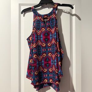 Express Women's Pink and Teal Patterned Tank Top